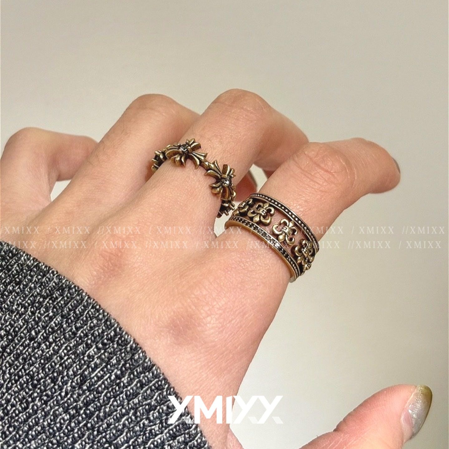 博主同款欧美复古枪色镂空雕花戒指女轻奢小众高级感叠戴食指戒