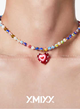 爱心红色宋妍霏同款复古琉璃吊坠