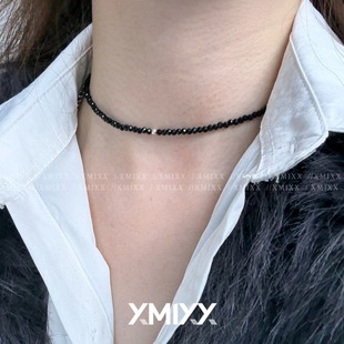 一粒银珠天然黑晶石925银3mm细choker极简质感高级感创极简风颈链