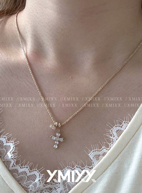 复古十字架微镶锆石项链女通勤