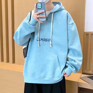 美式高街连帽卫衣男孩青少年秋冬季加绒加厚帽衫初中高中学生外套