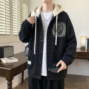 潮流初高中学生外套 时尚 可脱卸帽牛仔夹克男孩青少年2026春季 新款