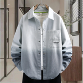 衬衫 字母刺绣渐变牛仔外套男春秋季 青少年长袖 初高中学生宽松夹克