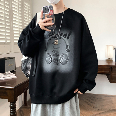 设计感圆领卫衣男孩初中生秋季时尚潮流打底衫青少年大童长袖t恤
