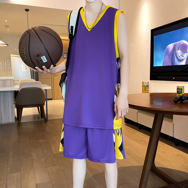 亲子装运动服套装夏季男孩中大童坎肩背心男款速干冰丝短裤篮球服图片