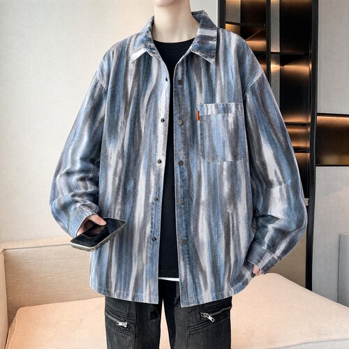 2026新款潮牌牛仔衣服男士外套春秋季美式高街宽松长袖衬衫男夹克