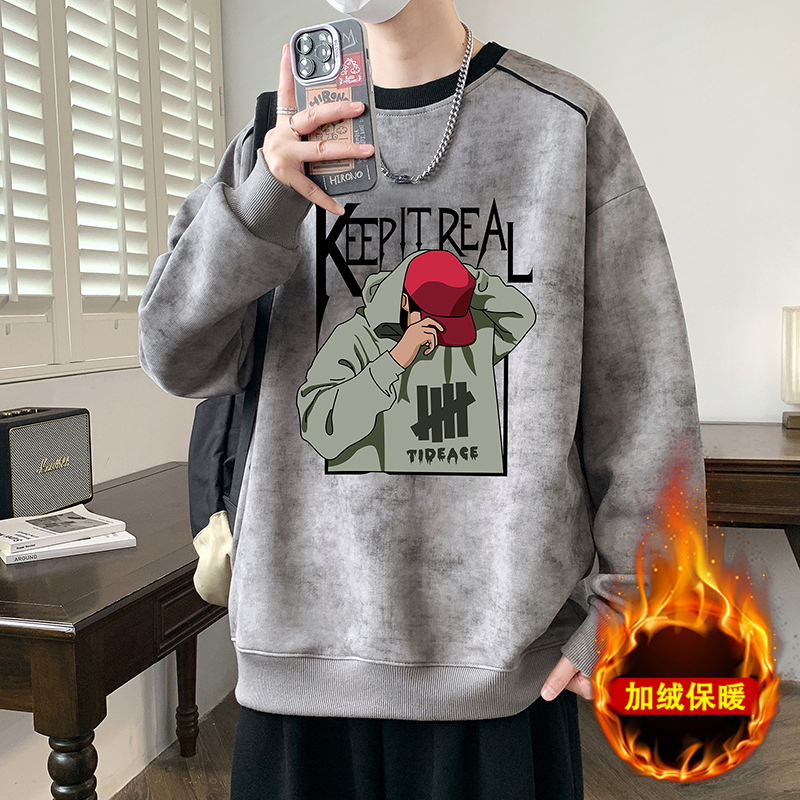 12岁男孩卫衣13大童加绒加厚打底衫秋冬季1415初高中学生长袖t恤