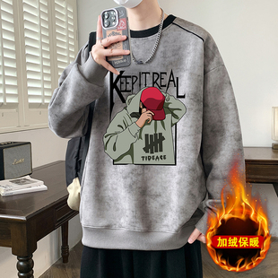 t恤 1415初高中学生长袖 12岁男孩卫衣13大童加绒加厚打底衫 秋冬季