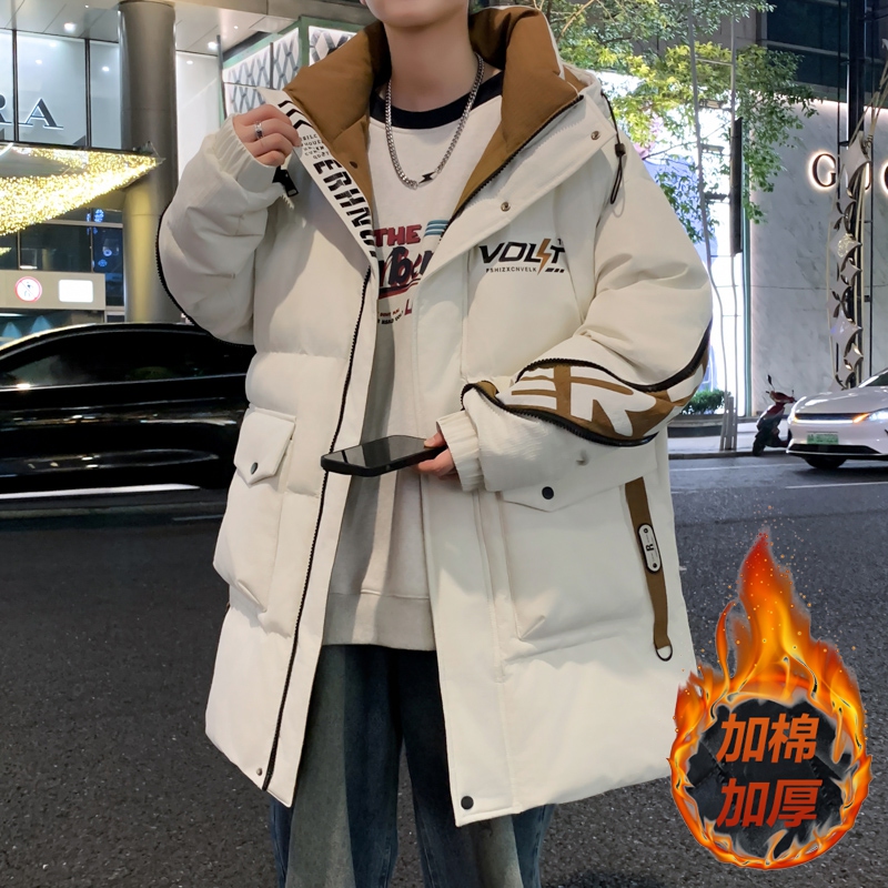 防寒中长款棉袄青少年冬季加厚羽绒棉服男初高中学生休闲棉衣外套