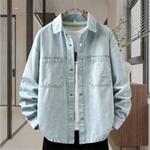 美式 2025秋季 潮牌翻领夹克 牛仔外套宽松潮牌痞帅长袖 衬衫 新款 男士