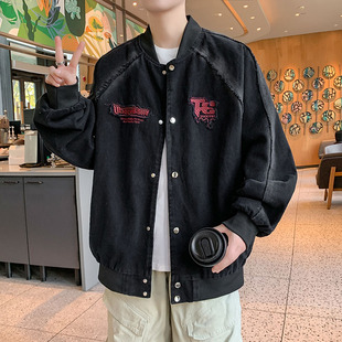 时尚刺绣牛仔衣外套男士春季高级感痞帅棒球服青少年男装春装夹克