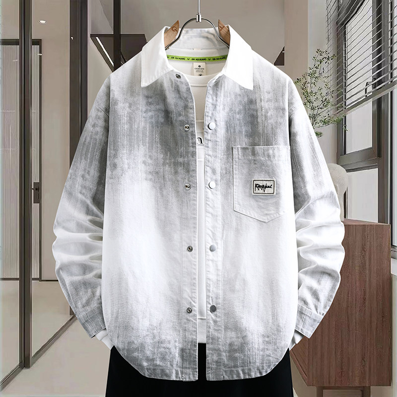 扎染纯棉牛仔衣服男外套春秋季初高中学生长袖衬衣青少年翻领夹克,男装,牛仔外套,淘宝优惠券,粉丝福利购,淘宝优惠卷