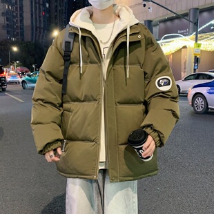 冬季假两件羽绒棉服男款潮流百搭宽松棉衣外套冬天青少年连帽棉袄