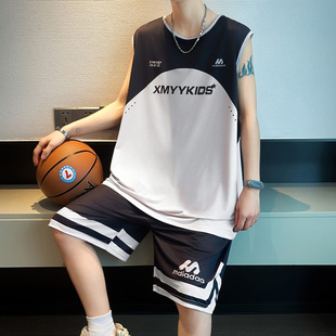 初中学生穿搭一整套无袖 背心 速干冰丝运动套装 青少年篮球服男夏季