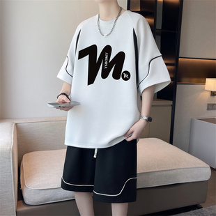 短袖 男生夏季 休闲套装 2025新款 帅气青少年t恤夏天穿搭两件套 短裤