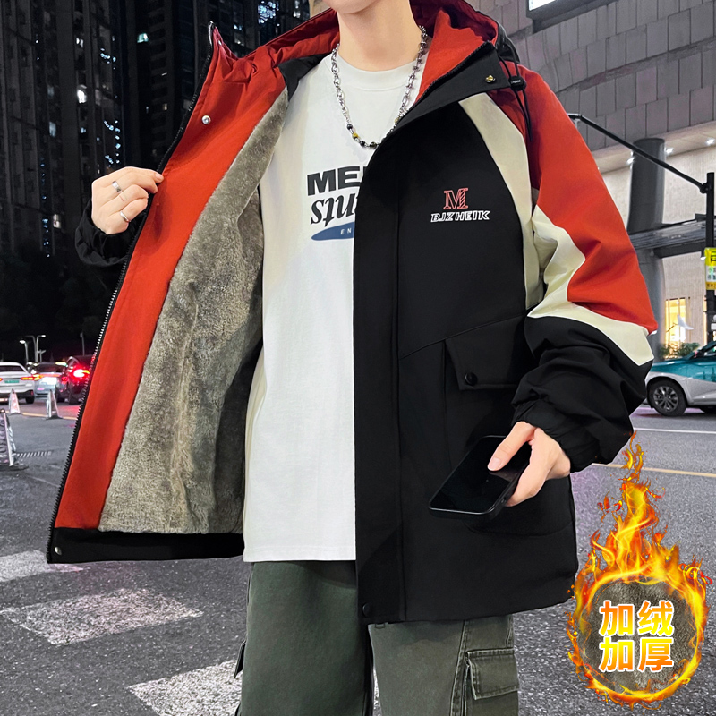 13青少年秋冬季外套14男孩15初中学生加绒加厚夹克16岁大童冲锋衣