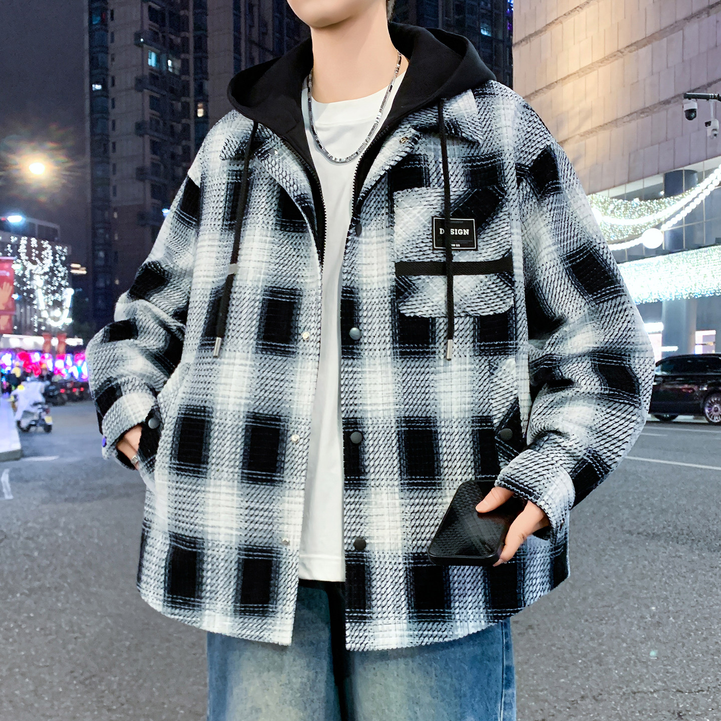 青少年假两件外套男春秋季时尚潮流宽松夹克初高中学生男孩上衣服