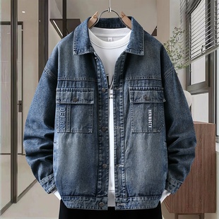 衬衣潮 高级感痞帅牛仔外套青少年男装 复古休闲翻领夹克男士 春秋季
