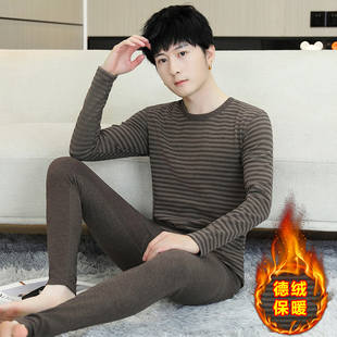无痕抗菌防寒线衣线裤 男士 德绒保暖内衣套装 2025新款 条纹秋衣秋裤