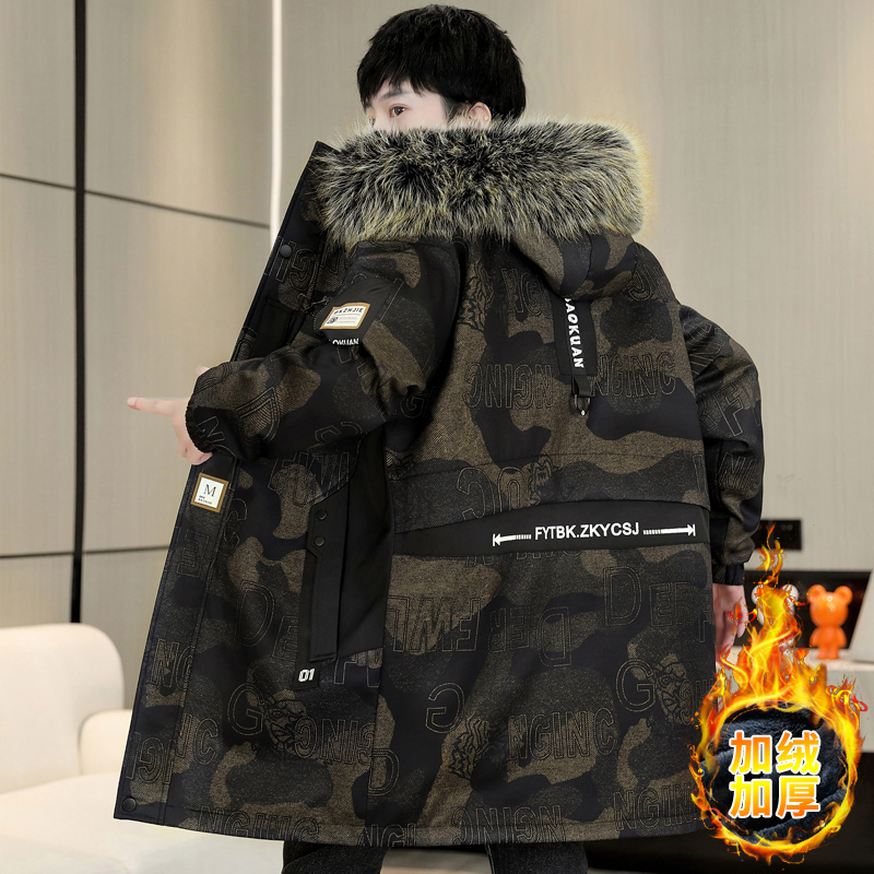 冬季迷彩派克服男棉衣2024新款潮牌加绒加厚中长款棉服外套男冬装