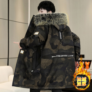 冬季迷彩派克服男棉衣2024新款潮牌加绒加厚中长款棉服外套男冬装