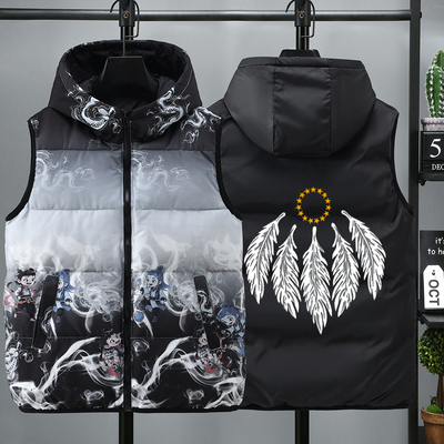 青少年两面穿无袖棉衣马甲男大童初高中学生秋冬季连帽羽绒棉坎肩