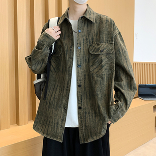 纯棉长袖衬衫男士2025春秋季新款高级感痞帅牛仔衬衣男款休闲外套