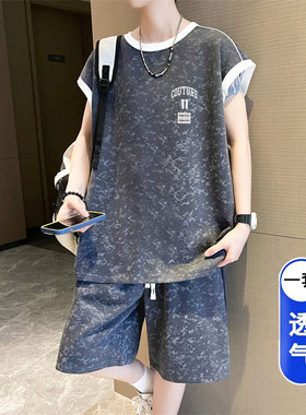 夏季短裤运动服男生酷帅穿搭套装2026新款初高中学生大童坎肩背心