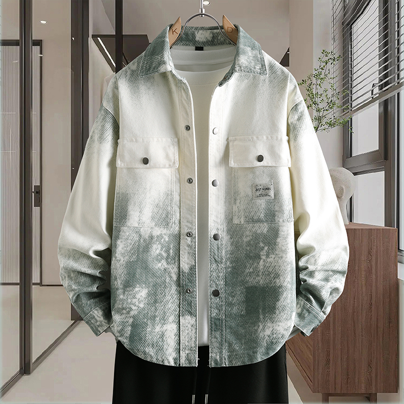复古水洗牛仔衣外套男春秋款美式潮牌休闲长袖衬衫青少年学生夹克