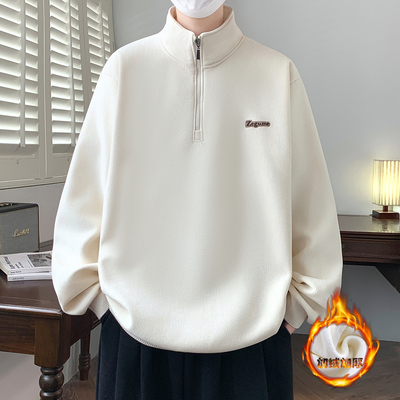 半拉链立领毛衣男冬季加绒加厚打底衫高级感青少年内搭高领针织衫