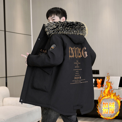 青少年棉衣派克服男士冬季加绒加厚中长款外套初高中学生防寒袄子