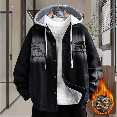 字母刺绣牛仔外套男冬季2025新款加绒加厚夹克初高中学生休闲棉衣