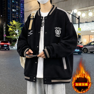 时尚刺绣青少年外套男秋冬季初中学生棒球服男孩大童加绒加厚夹克