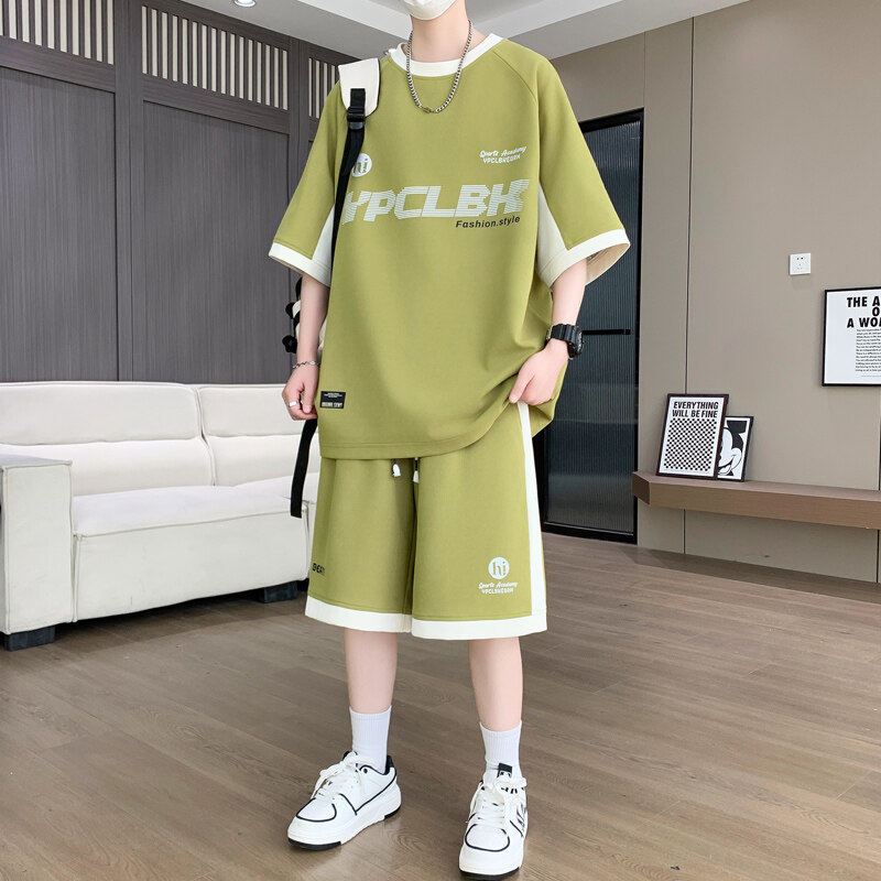 冰丝t恤夏季初高中学生运动套装男孩12-15岁青少年短袖短裤一整套