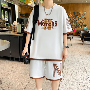 纯棉运动套装男夏季2025新款短袖短裤男生一套搭配帅气青少年T恤