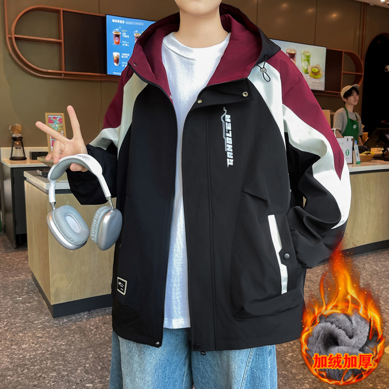 13岁青少年加绒加厚外套14男孩15初中学生夹克秋冬季16大童冲锋衣