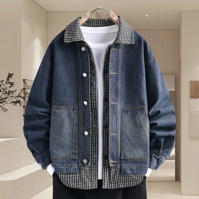 青少年假两件牛仔衣服男外套春秋季韩版潮帅气初高中学生休闲夹克