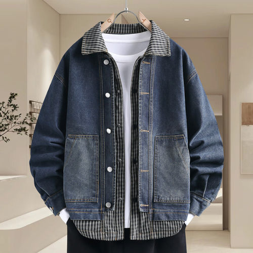 青少年假两件牛仔衣服男外套春秋季韩版潮帅气初高中学生休闲夹克
