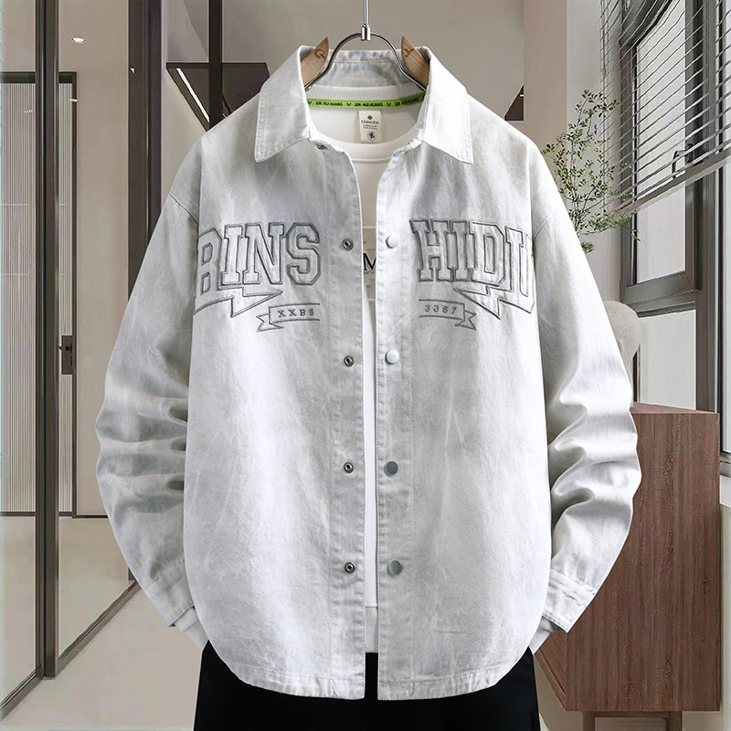 青少年牛仔衬衣男士春秋季外套2026新款高级感痞帅字母刺绣夹克衫,男装,牛仔外套,淘宝优惠券,粉丝福利购,淘宝优惠卷