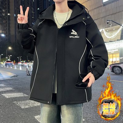 冬季冲锋衣外套男2025新款加绒加厚棉衣青少年男装冬装保暖夹克衫