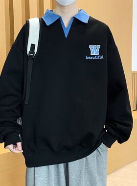 青少年假两件翻领卫衣男秋季韩版潮宽松长袖t恤男生春秋款POLO衫