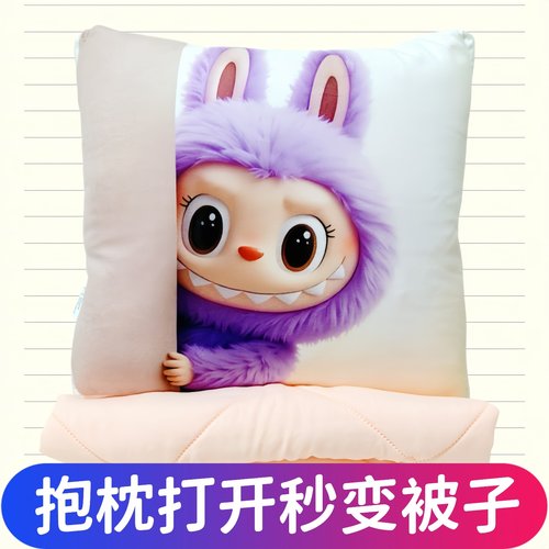 拉布布抱枕被子两用空调毯办公室午休车载夏凉被沙发靠枕二合一