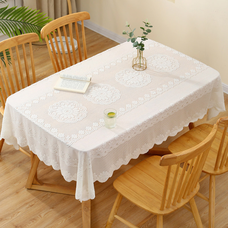 奶油风白色蕾丝刺绣法式桌布轻奢高级现代简约纯色台布餐厅盖布