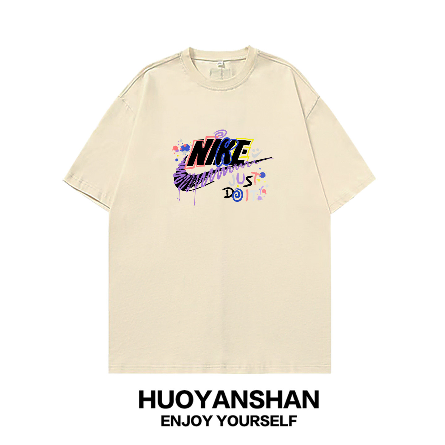 thumbnail for Graffiti Basketball T-Shirt Unisex Collaboration a J Flyer Pure Cotton Loose Large Size Short Sleeve Fun Fitness Sports Nk Half-Sleeve