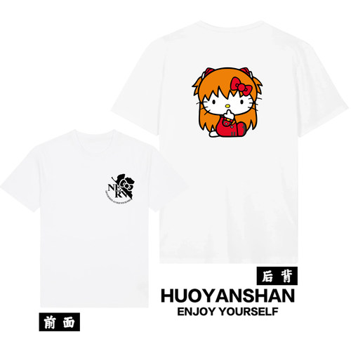 hello kitty短袖T恤联名EVA明日香绫波丽纯棉二次元情侣装半截袖
