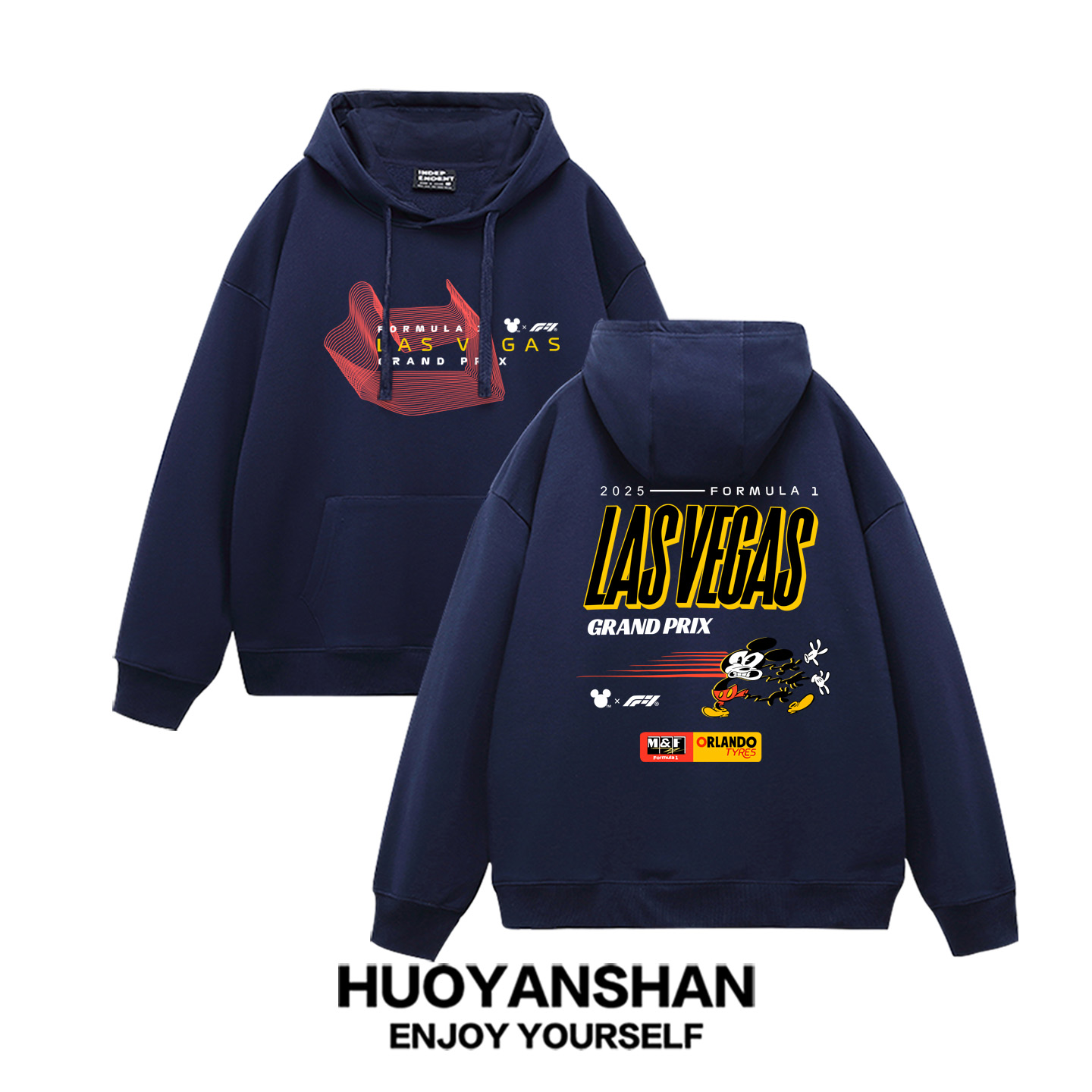 米老鼠米奇连帽卫衣男女联名F1拉斯维加斯大奖赛加绒情侣装帽衫