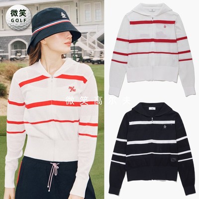 高尔夫女条纹运动网开衫外套