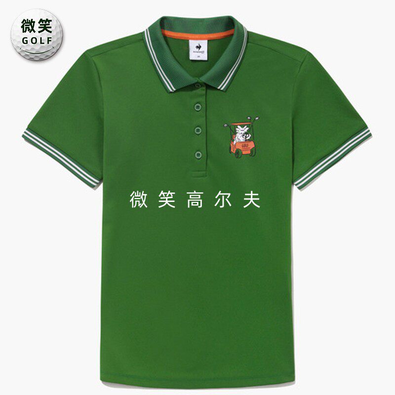 高尔夫女条纹翻领网眼短袖T恤