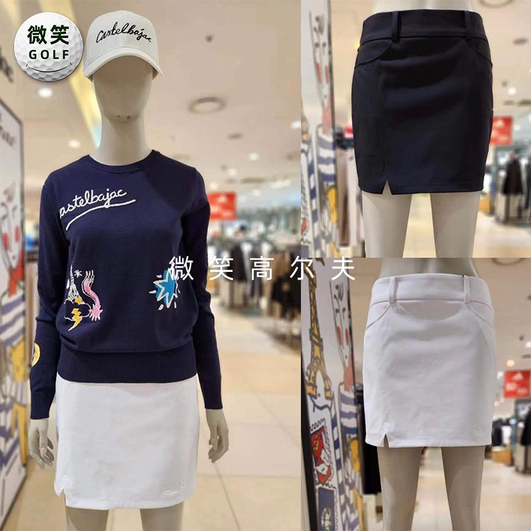 2024春韩国代购CASTELBAJA*纯色开叉高尔夫球服女士半身短裙GOLF