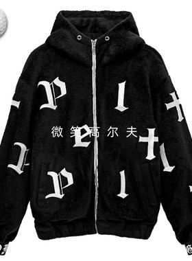 2025春季韩国代购PELT高尔夫男士连帽字母抓绒保暖宽松运动外套